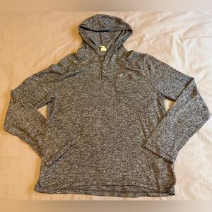 Hollister Gray Marled Long Sleeve Hooded Henley Shirt Mens L Pocket Logo
